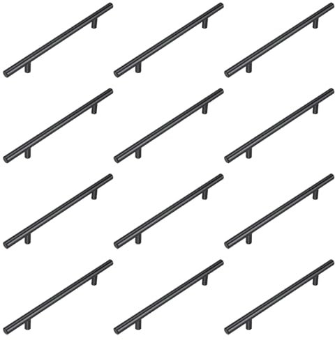 Stormshopping Lot de 12 poignées de porte de cuisine en acier inoxydable noir 160 mm