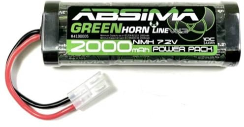 Absima 2000mAh 7.2V 10C NiMH RC Car Battery w/Tamiya Connector Greenhorn 4100005