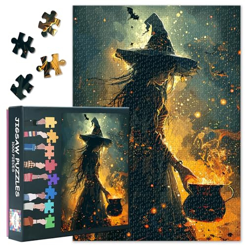 Puzzles für Erwachsene 1000 Teile, Hexe hält eine Flasche Zaubertrank in ihrer Hand Puzzle, Impossible 1000 Teile Puzzles für Home Wall Decor, 19,5 x 27,5 Zoll