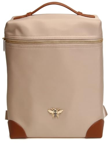 Alice Wheeler London Bee Backpack – Lightweight Foldable Backpack with Tanned Vegan Leather Trim – Adjustable Straps, Secure Zip Closure & Lined Interior – 25 x 30 x 12 cm