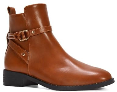 ESSEX GLAM Women's Ankle Boots Buckle Strap Ladies Synthetic Leather Chelsea Biker Casual Dressy Booties Size 3-8