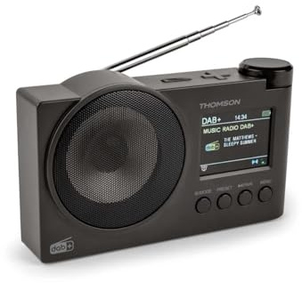 Radio Dab+, radio FM, 60 stazioni preimpostate possibili, ricaricabile o AC, sveglia, altoparlante Bluetooth Thomson RT400DABBTBK (nero), cavo di ricarica USB C