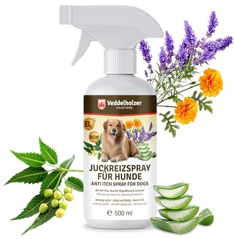 Veddelholzer Spray da 500 ml per Cani Spray lenitivo per irritazione della Pelle con Nano-Argento, Aloe Vera e Calendula, nutriente e idratante per Tutti i Tipi di Pelo