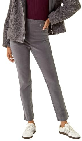 Roman Originals Corduroy Straight Stretch Jean Trouser for Women UK - Ladies Everyday Autumn Winter Comfy Soft Evening Vacation Work Party Night Out - Grey - Size 14