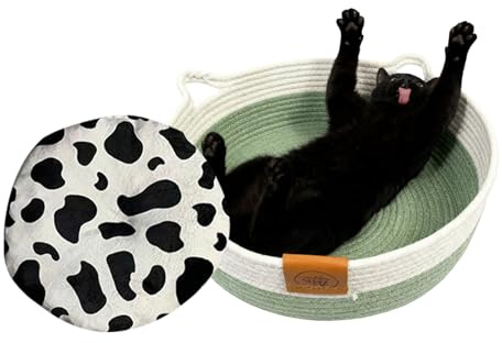 Mimoqk Katzenbett, Baumwollseil, gewebtes Nest, Hundekorb, rund, Katzenbett – für Kätzchen, Welpen, Tiere, alle Jahreszeiten, Schlafzimmer, Wohnzimmer, Schlafsaal, Spielzeug