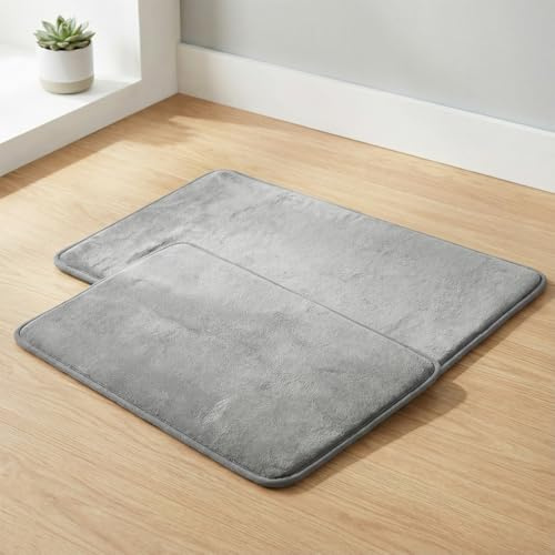 OFFASST Tapis Salle de Bain & de Douche Absorbant Antidérapant - Tapis de Bain en Mousse Mémoire avec Velours Hollandais et Dos Latex, Séchage Rapide, Lavable, 40x60cm + 50x80 cm Gris