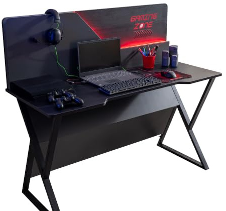 Hanah Home Moderner Schreibtisch mit LED-Beleuchtung, Anthrazit, 140 x 120 x 60 cm | 100% melaminbeschichtet, 18 mm stark | Zerlegt