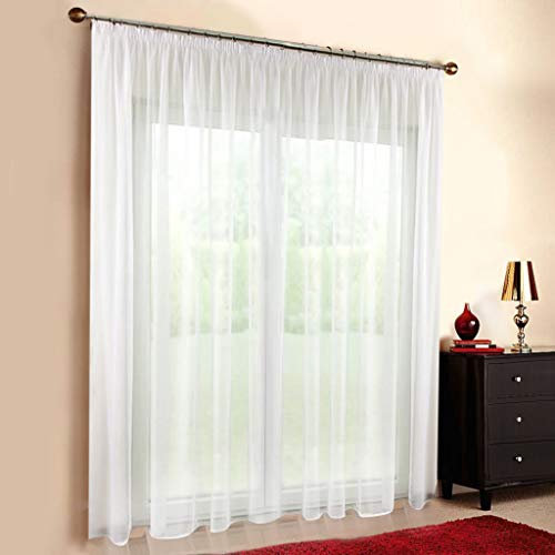 Maßgeschneiderte weiße Voile Store Gardine, Vorhang nach Maß, inklusive Blei und Kräuselband (Universalband), Höhe 90 – 295 cm(90cm Höhe x 150 cm Breite)