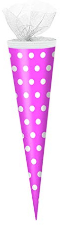 Schultüte / Zuckertüte / 50cm / rund / Farbe: pink mit weiße Punkte