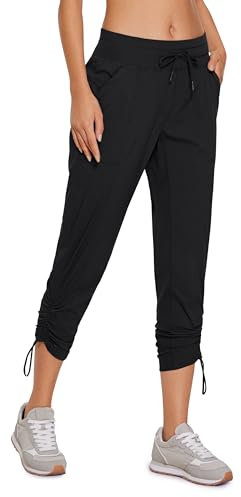 CRZ YOGA Damen Sport Jogginghose Leichte Schnelltrocknende Freizeithose Yoga Pant mit Tasche - 63.5cm Schwarz 38