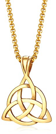 Edelstahl Irish Celtic Triquetra Triangle Trinity Knot Anhänger Halsketten für Männer Viel Glück Infinity Celtic Triangle Knoten Anhänger Schmuck für Frauen Männer, 24 Rolo Chain, vergoldet