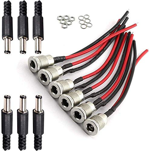 RUNCCI-YUN 5.5 x 2.1 MM 10A DC Power Jack Socket with Mount Connector Adapter, Female Panel Mount Socket with Cable & Barrel Jack Plug