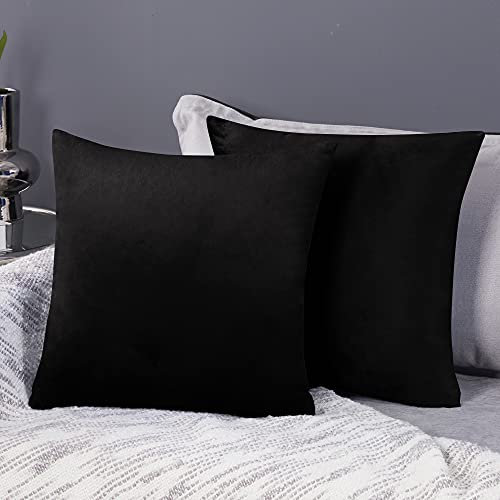 Deconovo 2er Set Samt Kissenbezüge Sofa Kissenbezug Dekorativ Zierkissenbezüge Weich Kissenhülle Dekor Schlafzimmer Sofakissen Wohnzimmer Dekokissen Couch Kissenhüllen Büro, 40x40 cm, Schwarz