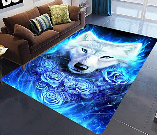 CLYDX Teppich Wolf Bettvorleger Schlafzimmer Kurzflor Wohnzimmerteppich rutschfest Yogamatte 3D-Druck Tierwolf Weihnachten Kinderzimmerteppich Waschbar 120x160 cm