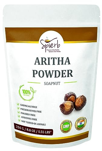Spierb Aritha Powder 250 gm – 100% Natural Reetha Soap Nut (Sapindus Mukorossi) Ayurvedic Powder for Smooth Silky Hair – Ritha for DIY Shampoo and Conditioner - Pure Areetha from India
