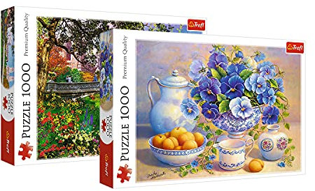 Trefl Duopack, Paket mit 2 Puzzles, 2x1000 Teile: Blauer Blumenstrauß; Central Park, New York, Sonderedition Exklusiv bei Amazon