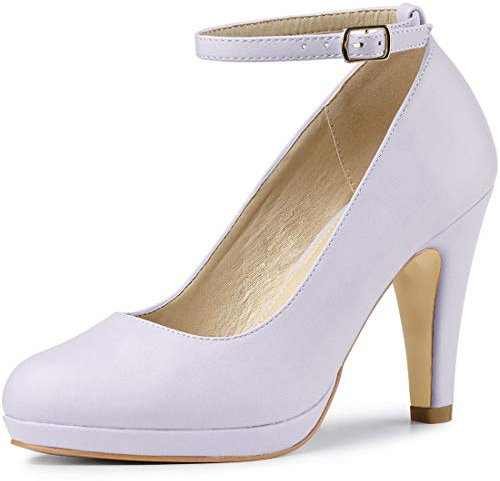 Allegra K Damen-Pumps mit rundem Zehenbereich, Stiletto-Absatz, Knöchelriemen, Helles Violett, 39 EU