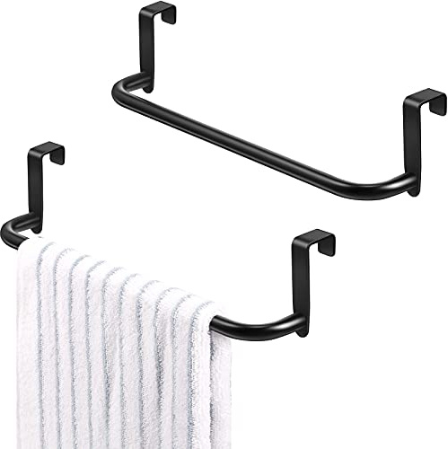 Metall Handtuchhalter Küchenschrank Handtuchhalter Stark Stahl Handtuchhalter Stange zum Aufhängen an Innen oder Außen von Türen, Küche Badezimmer und Geschirrtücher (Schwarz, 2 Stücke)