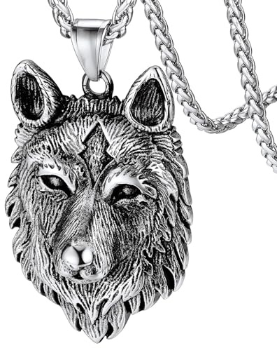 FaithHeart Norse Viking Jewellery Fenrir Wolf Necklace Stainless Steel Wolf Head Pendant Amulet Jewelry Nordic Accessories Birthday Gifts for Male Boys
