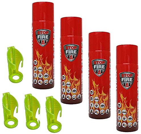 4X 500ml Premium Feuerlöschspray Auto Feuerlöscher Feuerlösch Spray inkl. Wandhalterung für Fettbrände Wohnung Camping Grillen