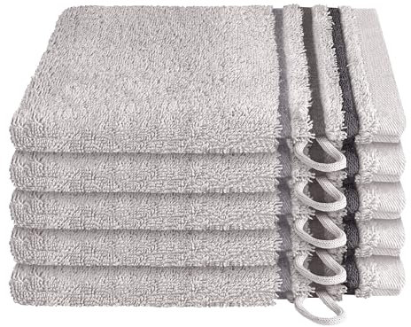 Schiesser Frottier Waschhandschuh Skyline Color im 5er Set | 100% Baumwolle aus nachhaltiger Produktion | saugstark, weich, farbecht | 16x22cm | Hellgrau
