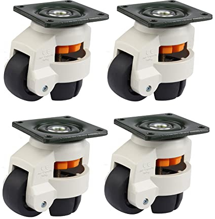 Leveling Castor Wheel 80F Heavy Duty 1200kg Industrial Transport Machine Casters Plate Retractable Level Adjustment Swivel Castors for Furniture Workbench Welding Table Factory 4 PCS