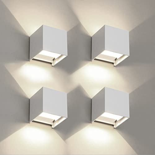 FUPE 4 Stücke Wandleuchte aussen/Innen Wandlampe LED Außenwandleuchten IP65 Wasserdichte Moderne Weiß 6W 4000K Natürliches Licht Wandleuchte Quadrat Aluminium Strahlwinkel Einstellbar