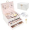 Jewellery Box, Jewellery Organiser with 2 Drawers, 3 Layers Leather Jewellery Storage Box with Lock, Jewellery Storage Case for Necklaces Earrings Bracelets and Rings, White