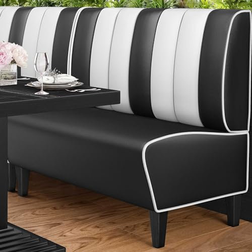 GGMMÖBEL American 1 | Dinerbank | B:H 120 x 103 cm | Gestreift | Schwarz | Leder | American Diner Möbel, American Dinerbank