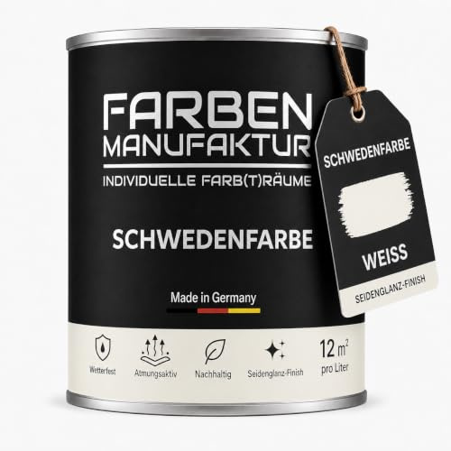 Schwedenfarbe Holzfarbe Außen Wetterfest – Holzschutzfarbe für Fassade, Gartenhaus, Zaun & Scheune – Diffusionsoffen & Nachhaltig Wetterschutzfarbe 1/2/5L, Größe: 2L, Farbe: weiß