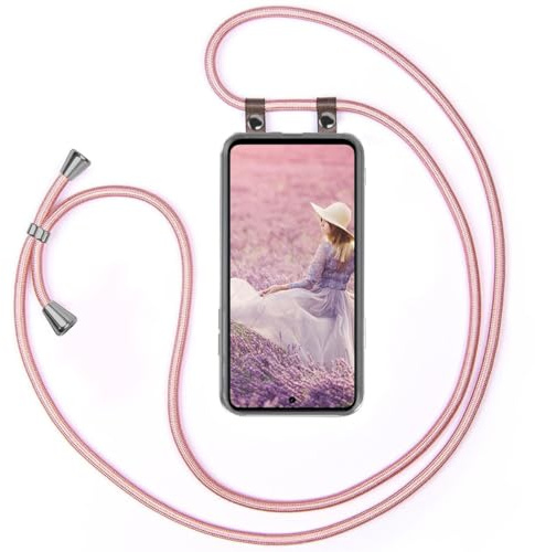moex Handykette für Motorola Moto G200 5G Hülle mit Band abnehmbar, Handyhülle mit Kette zum Umhängen, Handyband 155 cm lang Stoff Kordel Umhängehülle, Handy Umhängeband, Rosegold