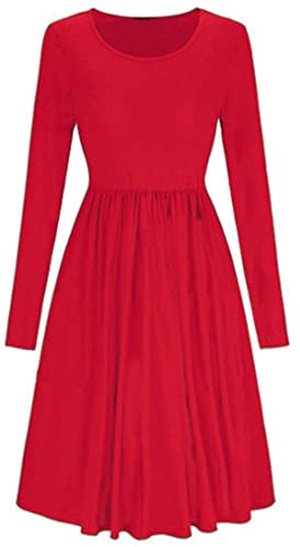 Long Sleeve Plus Size Flared midi Dress for Women UK Ladies Plain Skater Swing Frankie Swing Dress