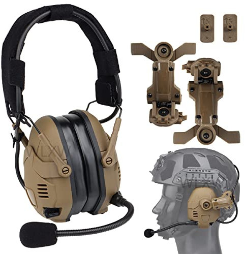 WLXW Casque Tactique Militaire Antibruit Multi-Angles avec Technologie Bluetooth (Rechargeable), Cache-Oreilles en Silicone Rétractable Casque Militaire Airsoft,Tan