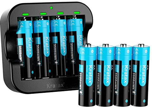 Kratax Wiederaufladbare 1,5V AA Lithium Batterien, 1600 Zyklen, für Überwachungskamera Xbox Controller Wireless Maus, 8 Stücke 1,5V AA Akku Lithium und Schwarzes Ladegerät