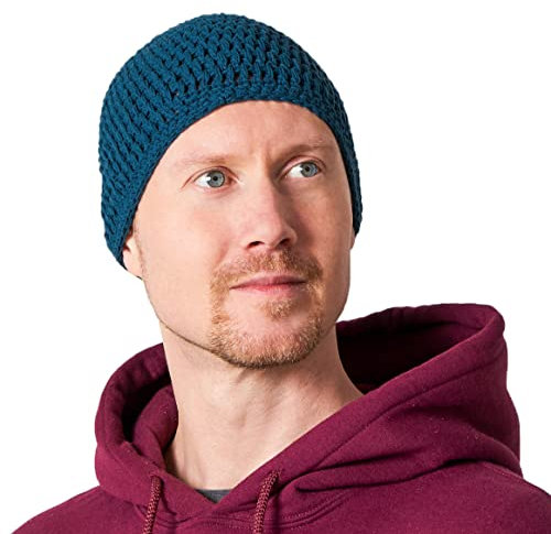 CHARM Sommer Strick Mütze Im Kufi Gebetsmütze Stil - Herren Damen Beanie aus Baumwolle Hut Sonnen Cap Petrol Blau
