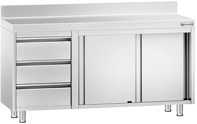 GGM Gastro Arbeitsschrank 1400x700mm PREMIUM mit 3 Schubladen | Hochwertiger Edelstahl AISI 304, für Dauereinsatz ausgelegt, einfache Reinigung, geräuscharm, sofort einsatzbereit