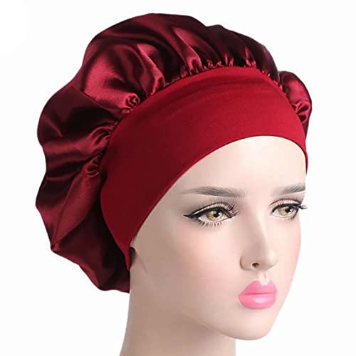 1 Stück Silk Bonnet,Seidenhaube Schlafhaube,Satin Haarhaube Bonnet,Schlafmütze Nachtmütze Haube Schlafen Atmungsaktive Kopfbedeckung für lockiges Haar Schlafmütze Seide Kopfhaube-rot