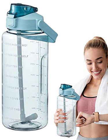 2l Trinkflasche Sport Wasserflasche, Auslaufsicher Wasserflasche 2 Liter, Water Bottle with Straw, Motivations Fitness Trinkflasche Mit Zeitmarkierung, Grosse Kapazität Wasserflasche Mit Stroh