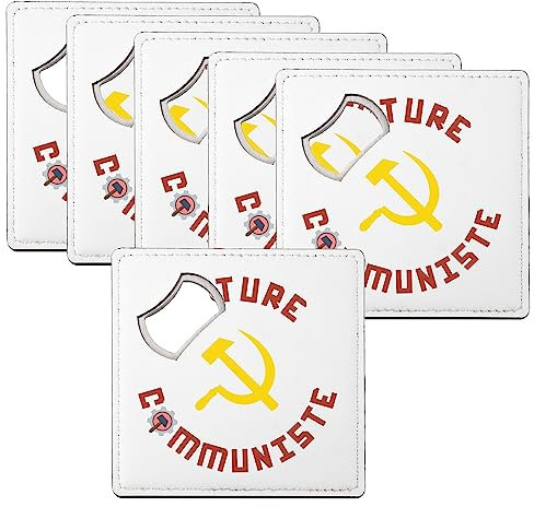 sous Verre Décapsuleur - Futur Communiste Politique Humour Avenir - Lot de 6 (92 x 92 mm)