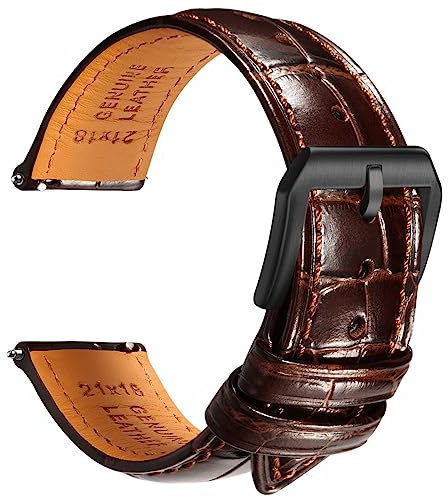 REZERO Leder-Uhrenarmbänder für Herren, Krokodilprägung Uhrenarmbänder mit Schnellverschluss, Ersatz Armband aus Echtem Leder für Uhren 19mm 20mm 21mm 22mm
