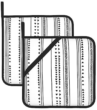 Set di 2 presine a strisce triangolari, lavabili, resistenti al calore, per cucina, forno, microonde, barbecue