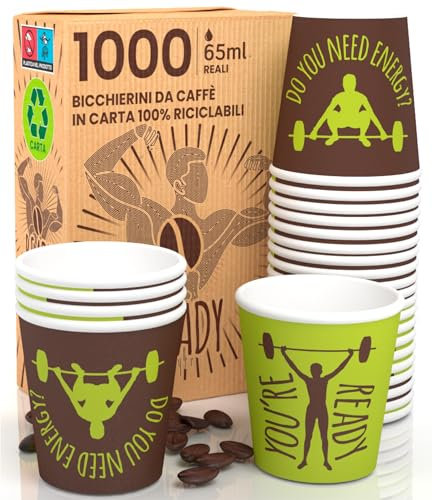 Eurocali 1000 Bicchierini in Carta per Caffè 65ml ReadyCUP - Bicchieri Ecologici Biodegradabili Monouso Piccoli da Asporto Bevande Calde