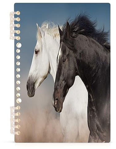 YOUJUNER Notizblock Schwarzes und weißes Pferd Spiralblock Notizbuch Notebook Journal, A5, 60 Blatt, 120 Seiten, 80 g Papier