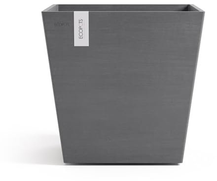 Ecopots Rotterdam quadratischer Blumentopf Grau 45,4 cm - Robuster, handgefertigter Pflanzkübel mit UV-beständigem, recyceltem Kunststoff