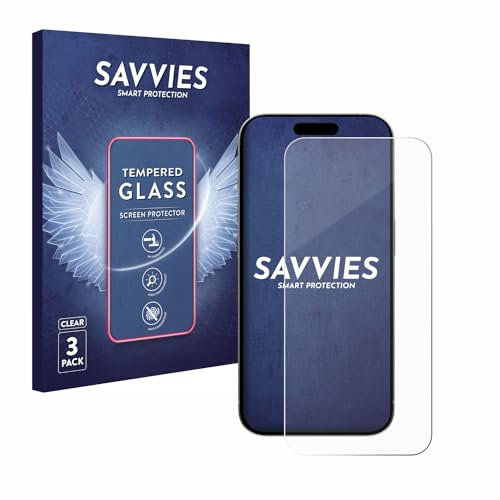 Savvies Panzer Schutz Glas für Apple iPhone 15 Pro (3 Stück) 9H Hartglas, Anti-Fingerprint, Displayschutz