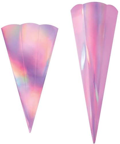 CREATIV DISCOUNT Metallic-Schultütenrohling mit Steckverschluss, Stabiler Karton 400g/qm, 6-eckig, 65 cm, 1 Stück, Irisierend Pink