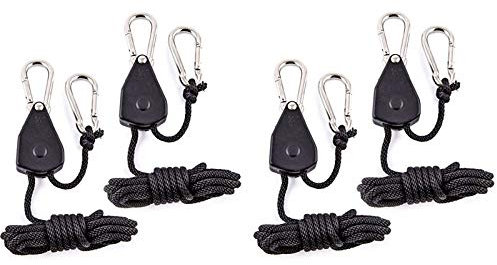 Fladhheg 4Pcs Heavy Duty Adjustable Grow Light Ratchet Rope Hanger Yoyo for Grow Light Fixtures Gardening