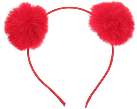 LIFKOME Flauschiges Bommel-Stirnband Panda-Ohren Haarreifen Kopfbedeckung Bommel-Ball-Haarbänder Süßes Flauschiges Stirnband Haar-Accessoires Für Weihnachten Geburtstag Party Rot