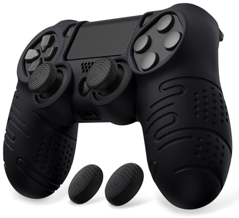 PlayVital Line & Dot Hülle für ps4 Controller, Case Zubehör Anti-Rusche weiche Schutzhülle für ps4 Slim und für ps4 Pro Controller mit Stick Kappen(Schwarz)