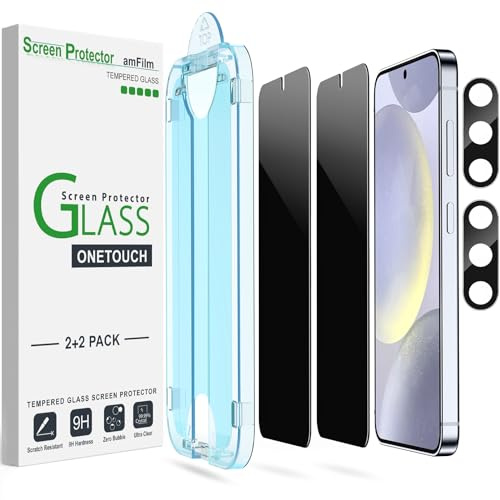 amFilm Protection écran de Confidentialité pour Samsung Galaxy S24 Plus 5G | Verre Trempé de avec Protecteurs d'objectif de Caméra [Anti-Espion et Protection de la Vie privée] 2+2 Pièces-S24 Plus-6.7''